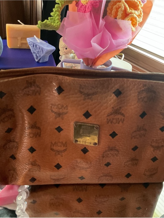 MCM Accessories - MCM Cognac Brown Visetos Monogram Zip Pouch with Gold Plate